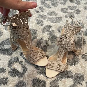SCHUTZ Beige Woven Lace-Up Heels